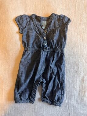 3-6 Months GAP Dark Blue Chambray Short-Sleeve Romper